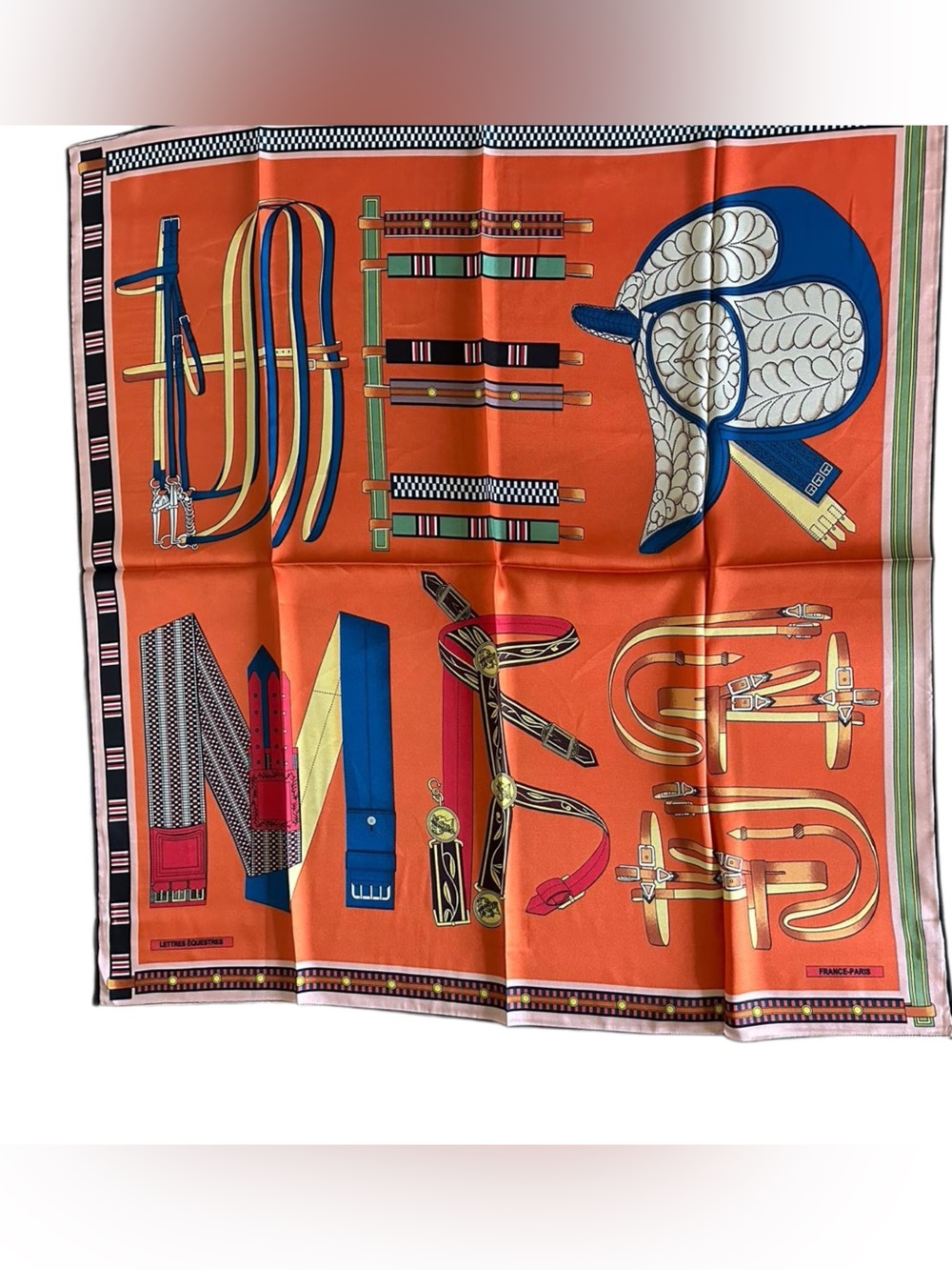 Luxury 100% Silk Orange Equestrian Print Scarf - 90cm